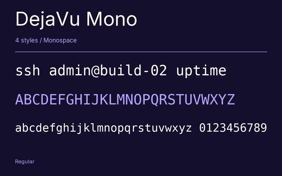 DejaVu Mono type specimen with letters and figures
