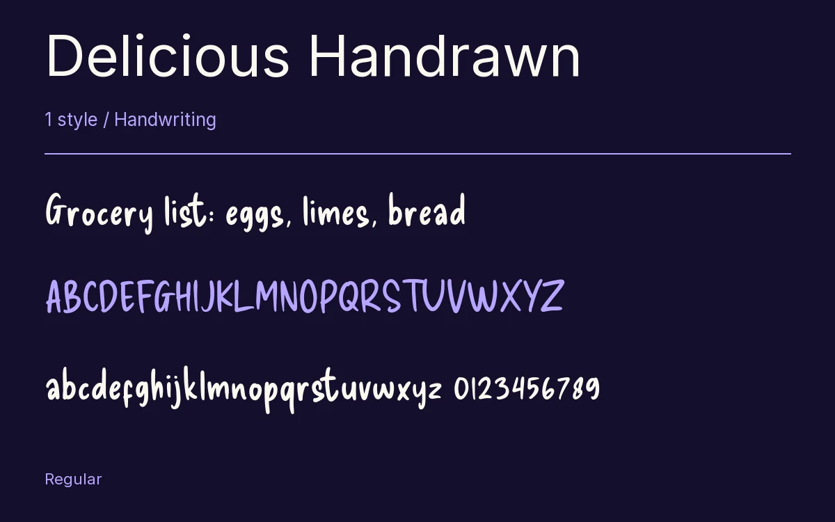 Delicious Handrawn type specimen with letters and figures