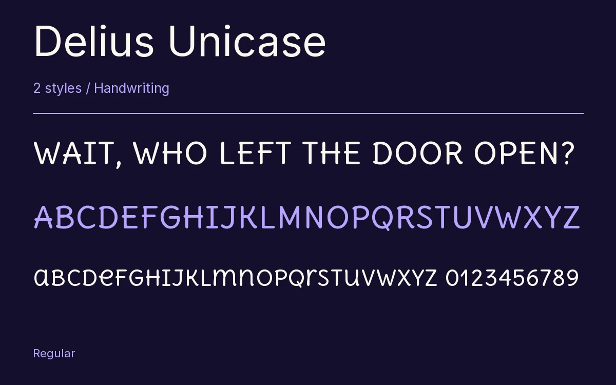 Delius Unicase type specimen with letters and figures