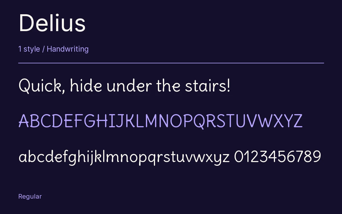 Delius type specimen with letters and figures