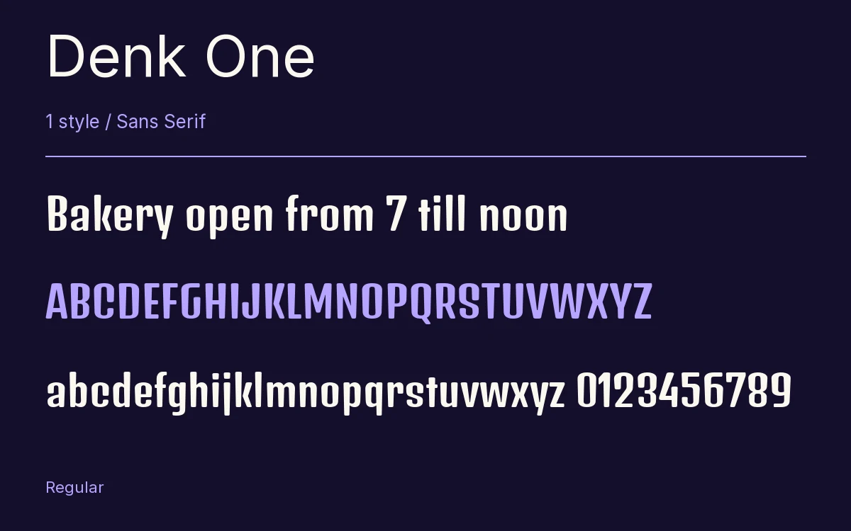 Denk One type specimen with letters and figures