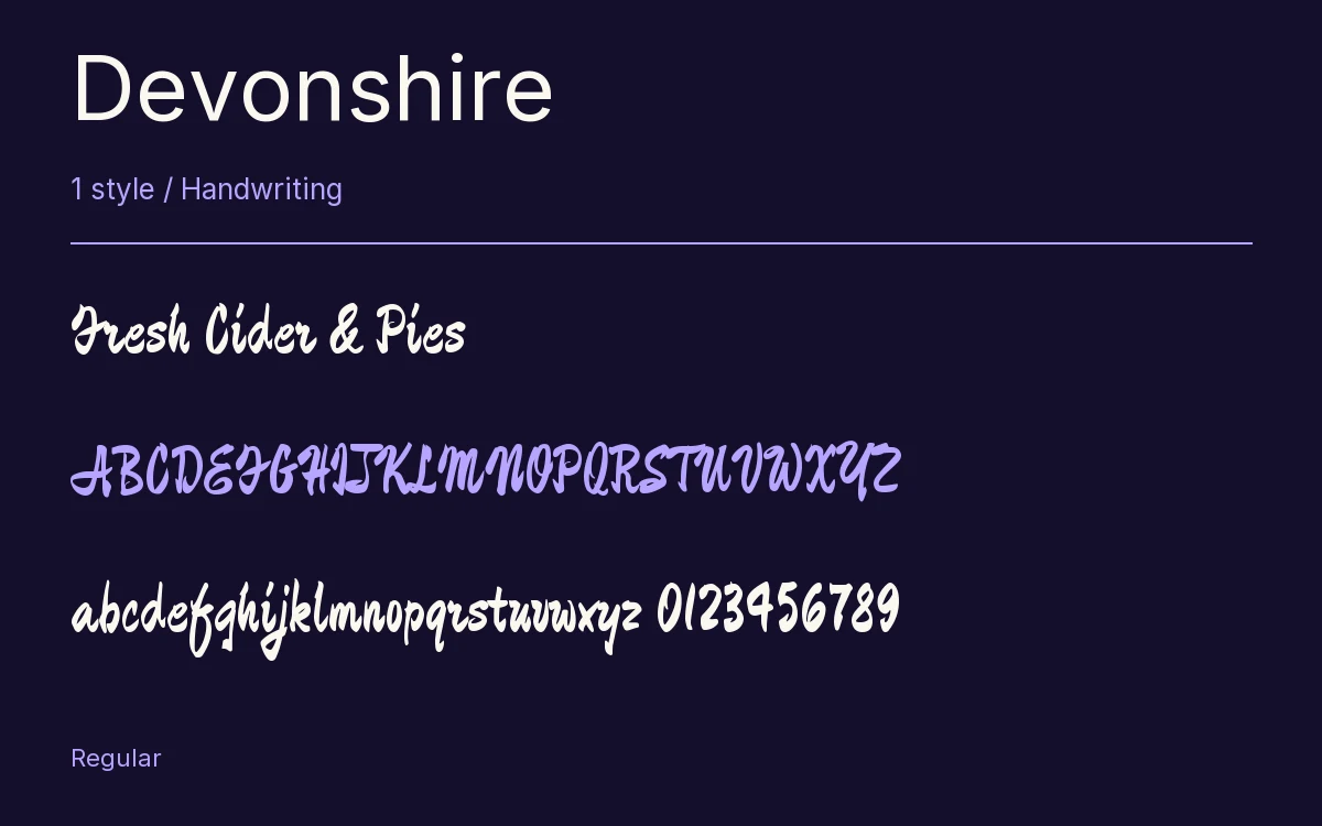 Devonshire type specimen with letters and figures