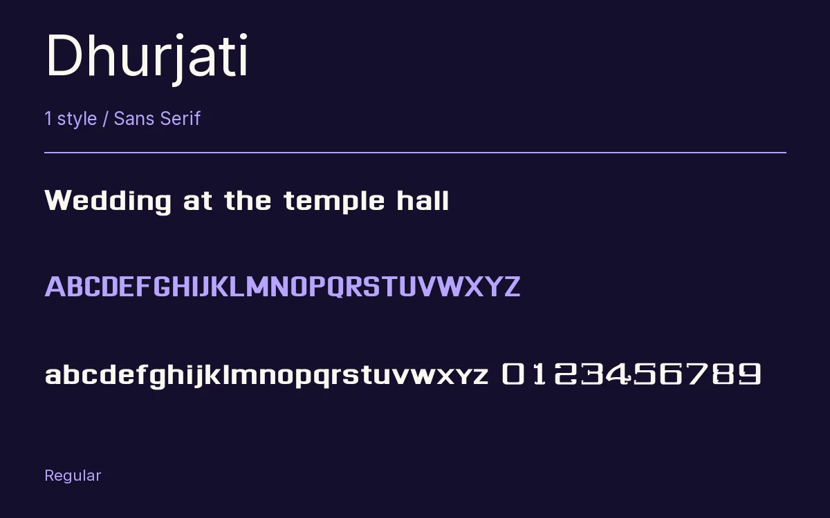 Dhurjati type specimen with letters and figures