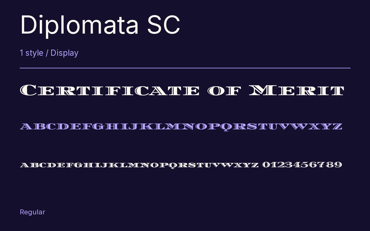 Diplomata SC type specimen with letters and figures