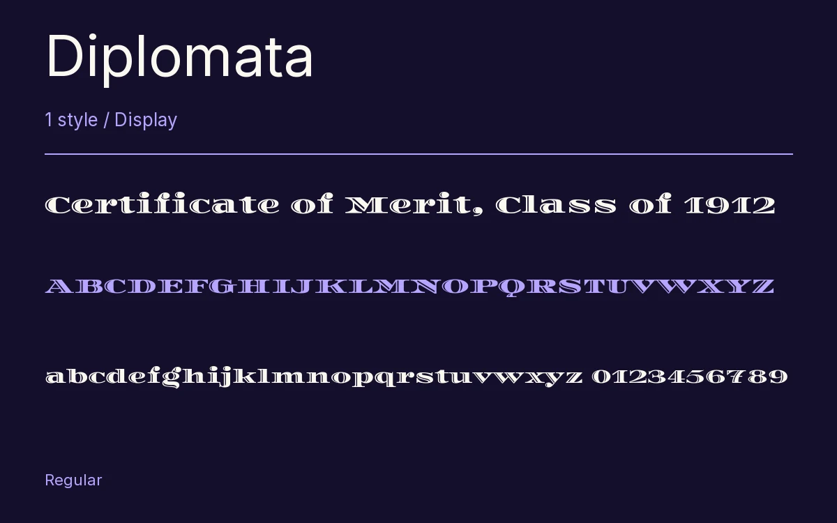 Diplomata type specimen with letters and figures