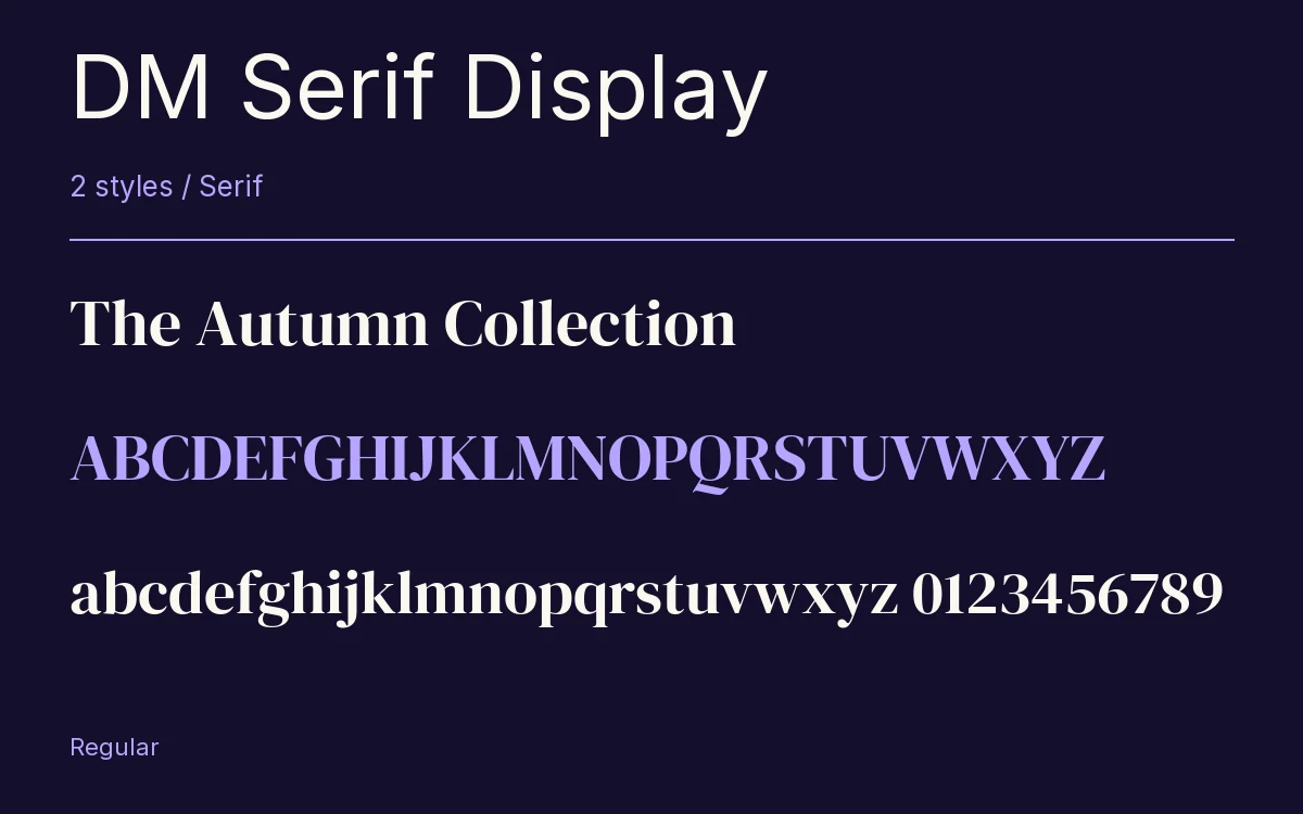 DM Serif Display type specimen with letters and figures