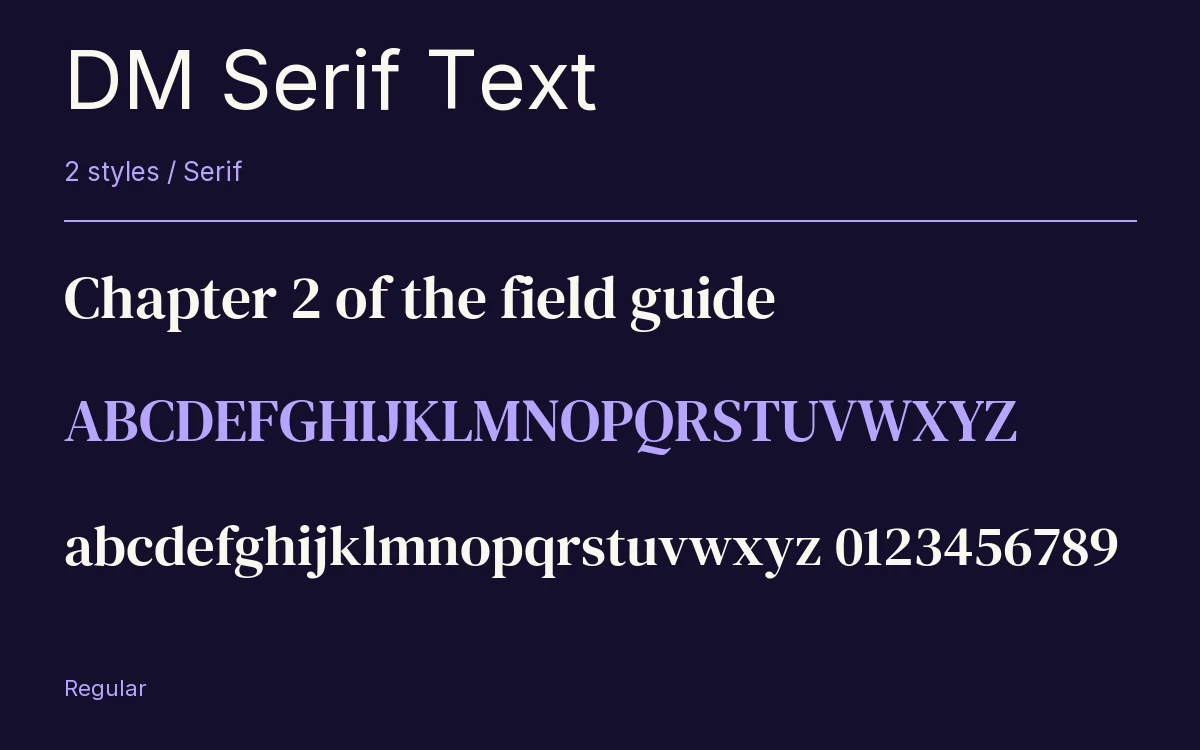 DM Serif Text type specimen with letters and figures
