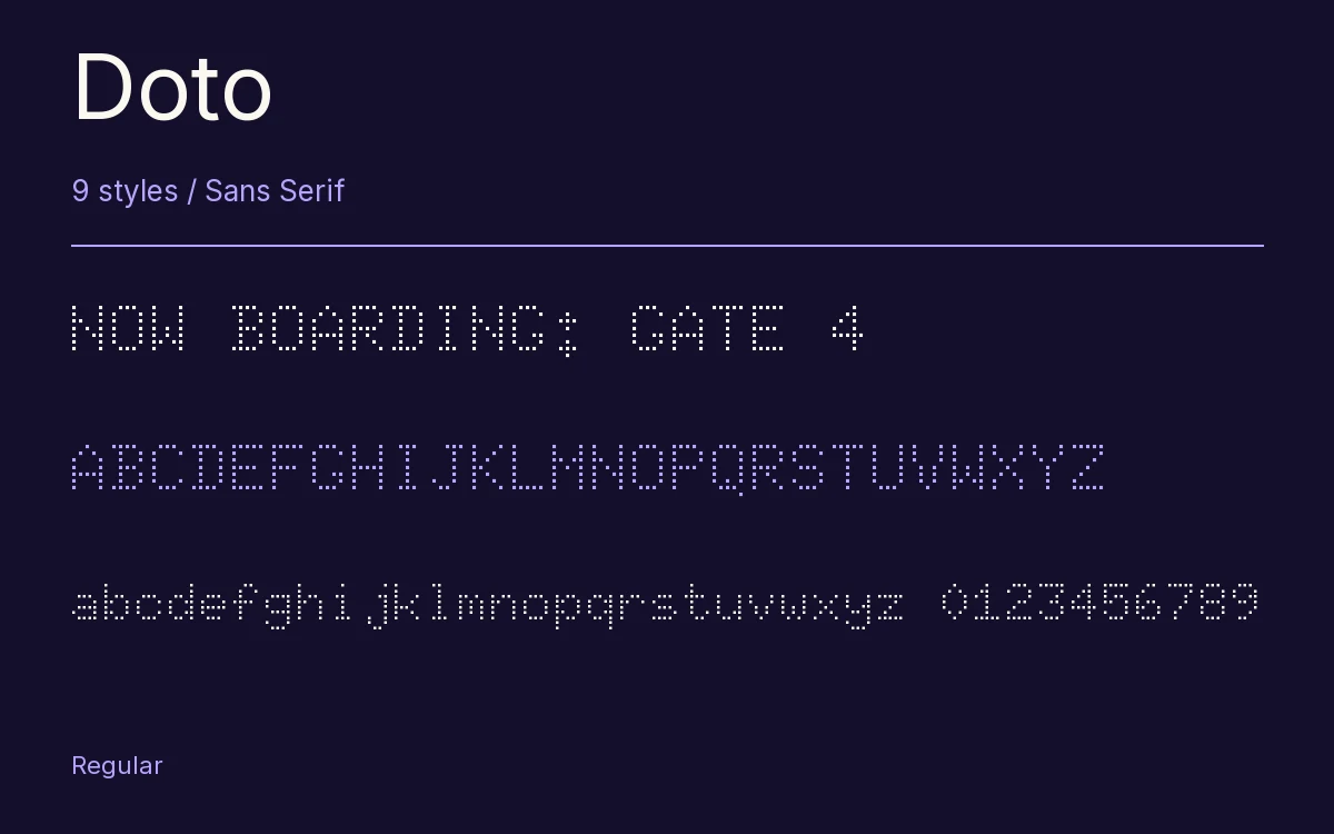 Doto type specimen with letters and figures