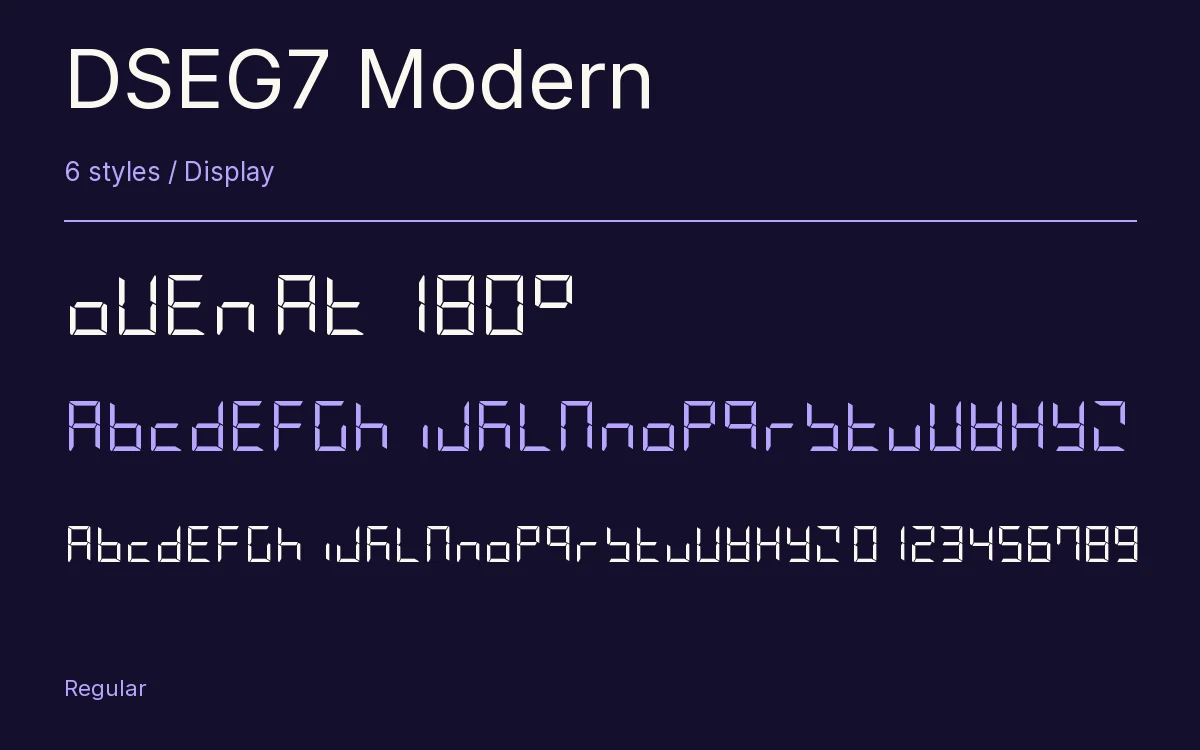 DSEG7 Modern type specimen with letters and figures