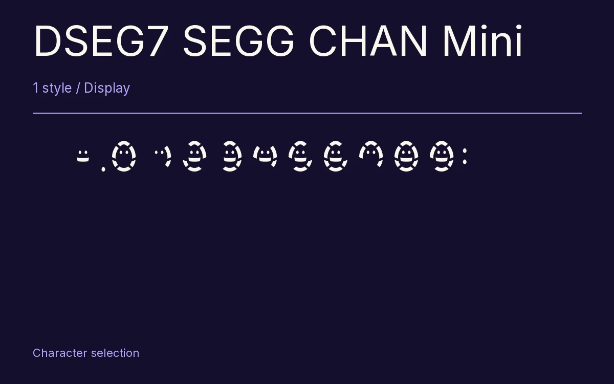 DSEG7 SEGG CHAN Mini type specimen with letters and figures