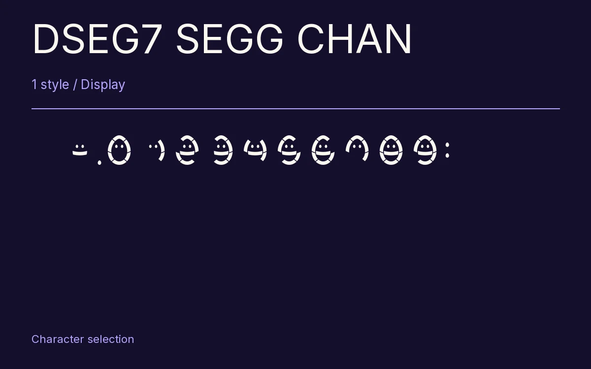 DSEG7 SEGG CHAN type specimen with letters and figures