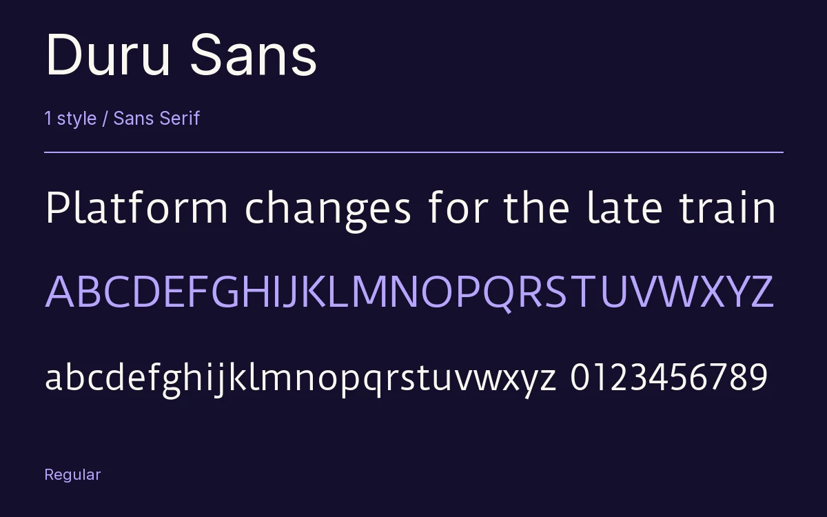 Duru Sans type specimen with letters and figures