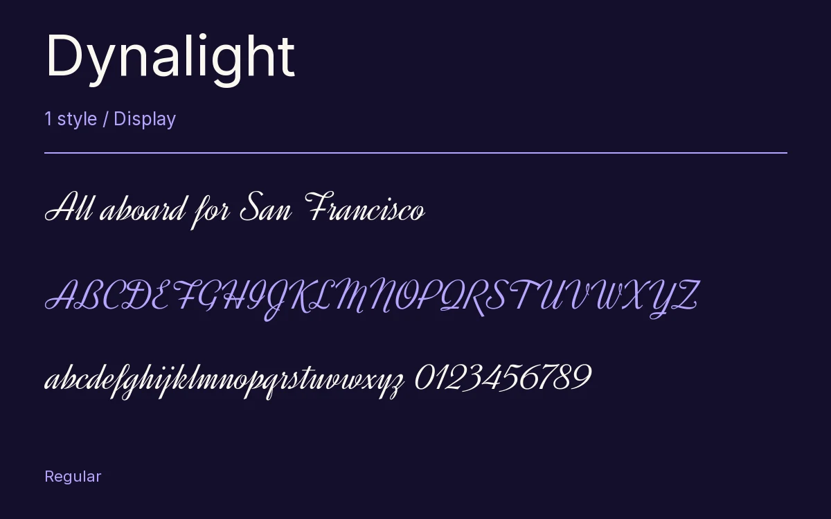 Dynalight type specimen with letters and figures