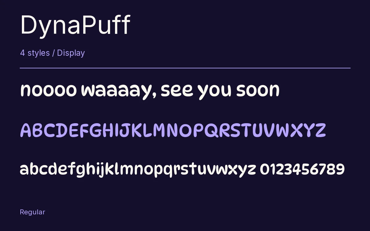DynaPuff type specimen with letters and figures