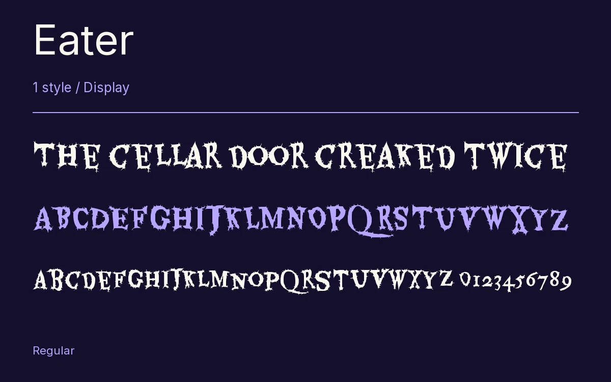 Eater type specimen with letters and figures