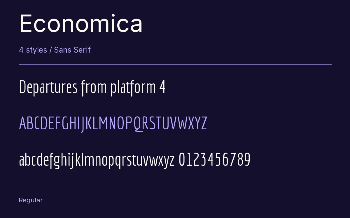 Economica type specimen with letters and figures