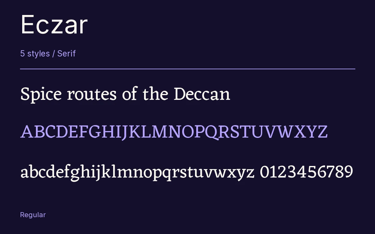 Eczar type specimen with letters and figures