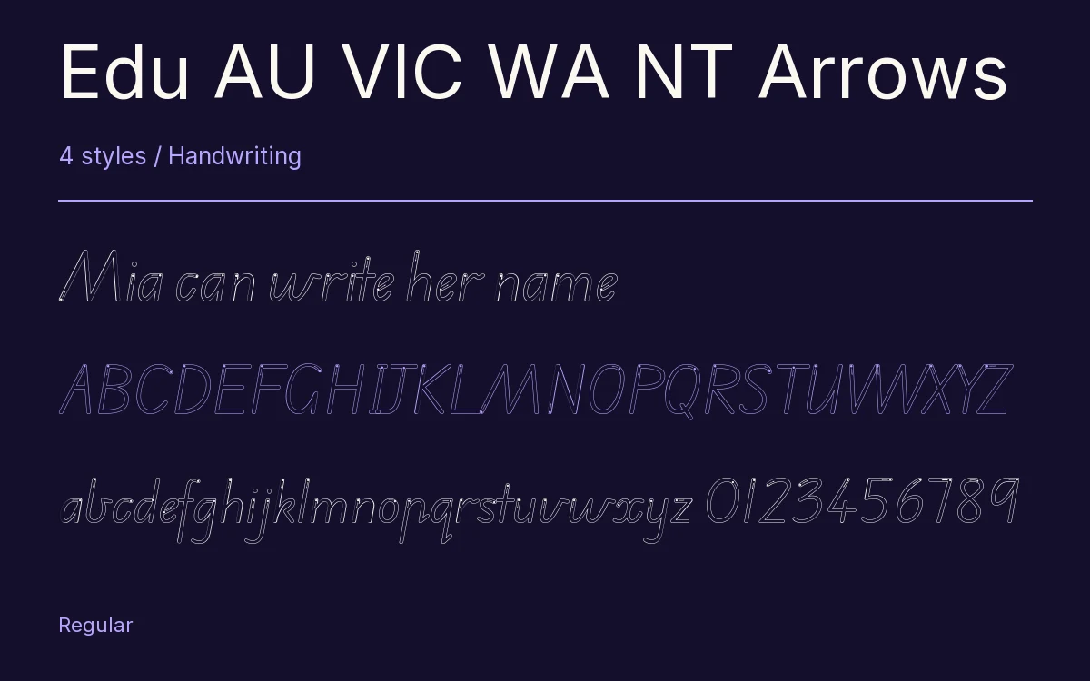 Edu AU VIC WA NT Arrows type specimen with letters and figures