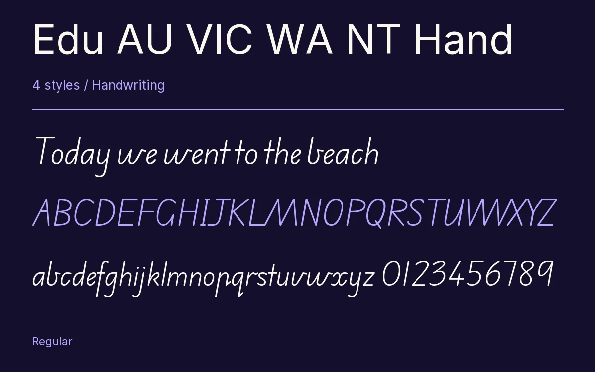 Edu AU VIC WA NT Hand type specimen with letters and figures
