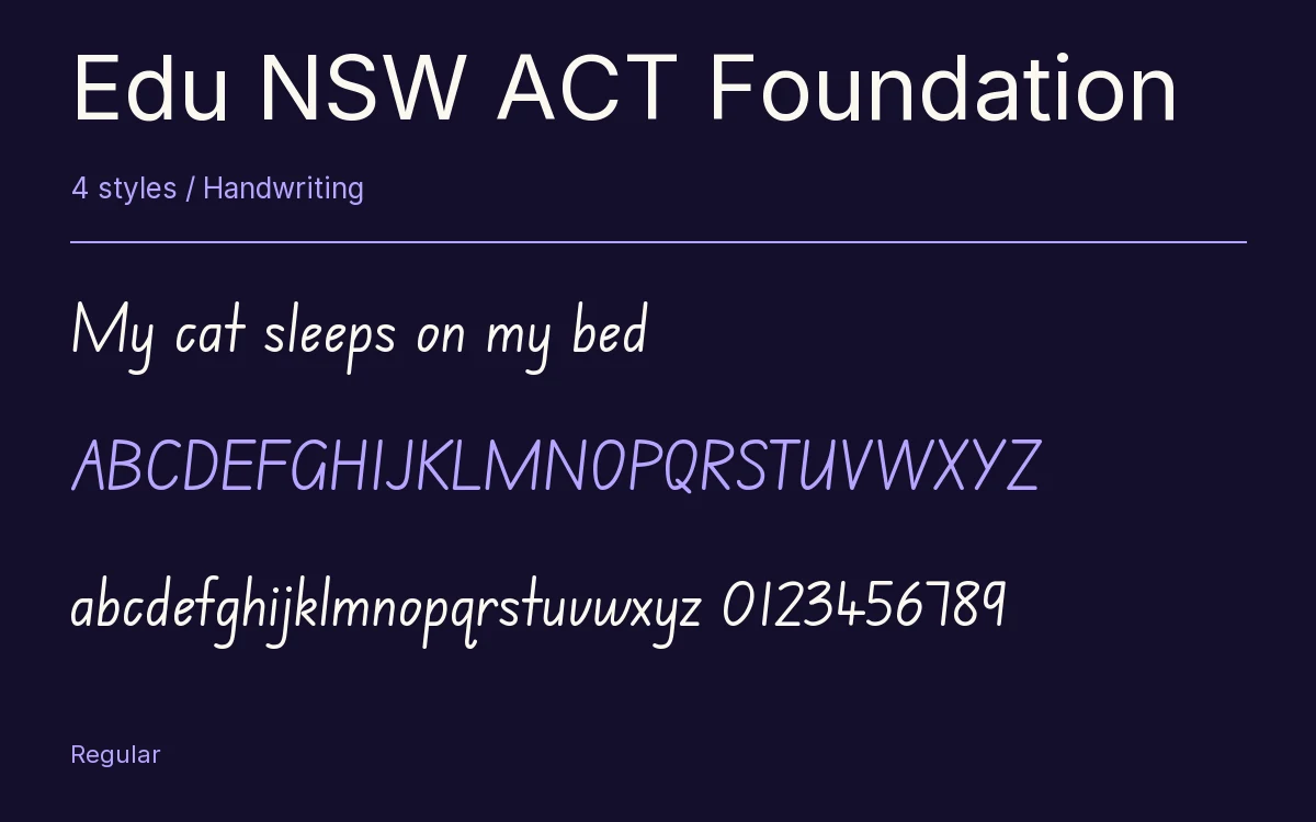 Edu NSW ACT Foundation type specimen with letters and figures