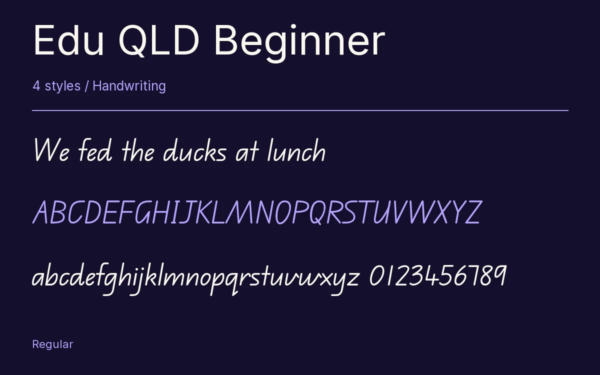 Edu QLD Beginner type specimen with letters and figures