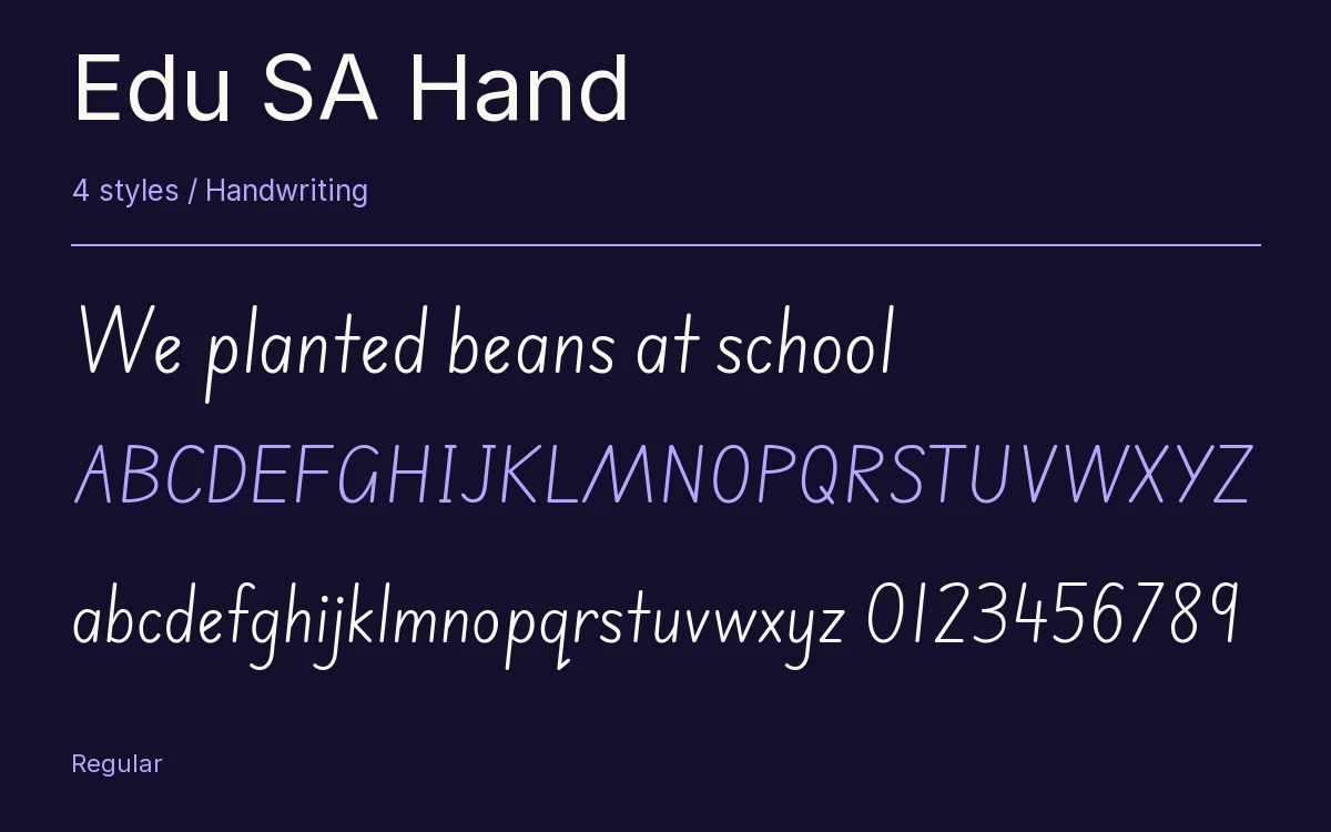 Edu SA Hand type specimen with letters and figures