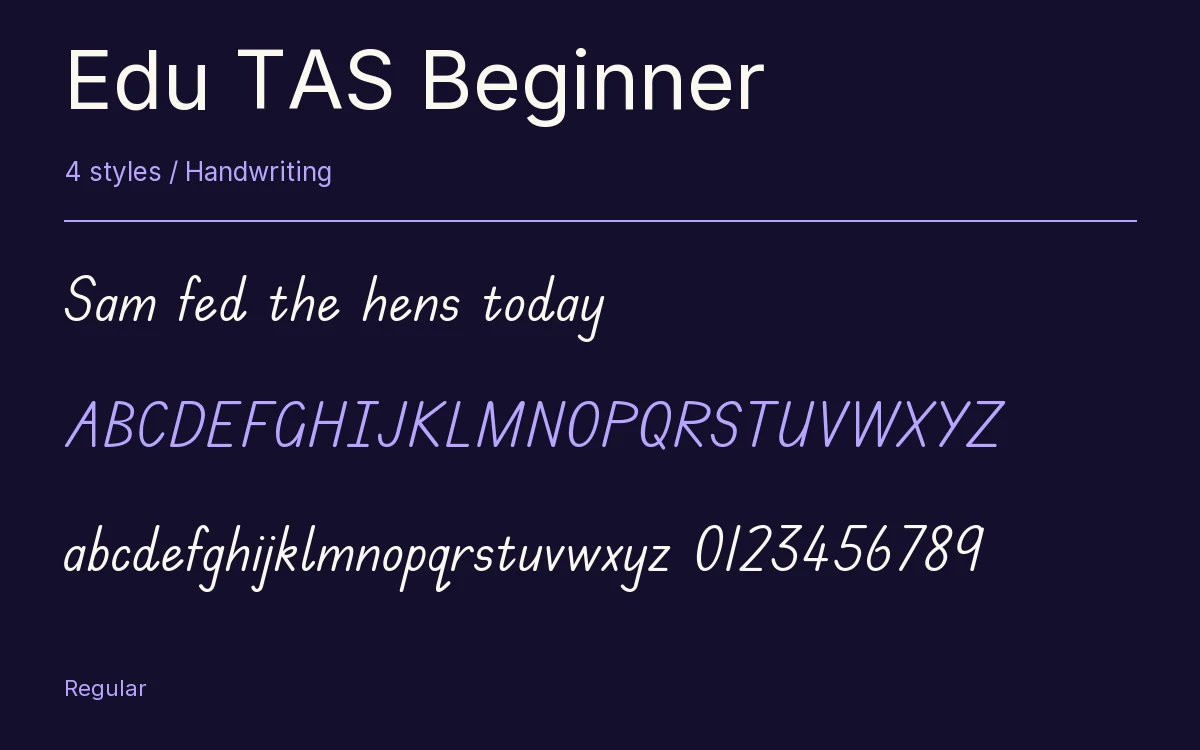 Edu TAS Beginner type specimen with letters and figures