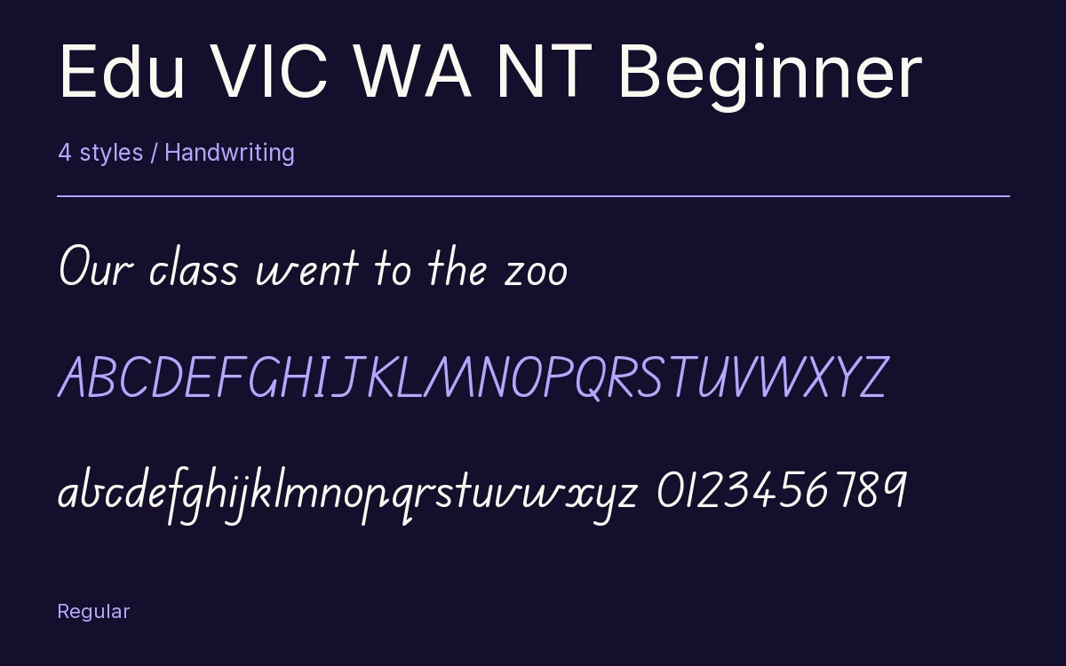 Edu VIC WA NT Beginner type specimen with letters and figures