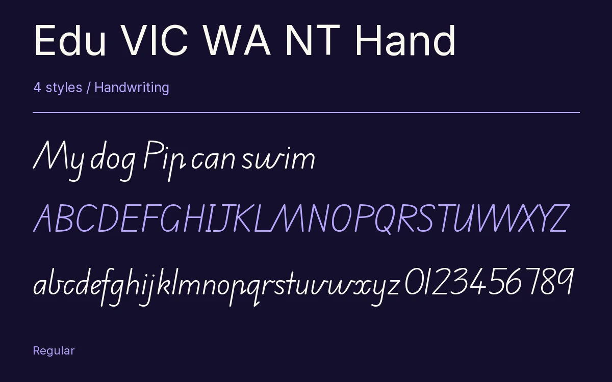 Edu VIC WA NT Hand type specimen with letters and figures