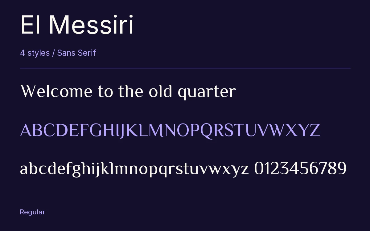 El Messiri type specimen with letters and figures