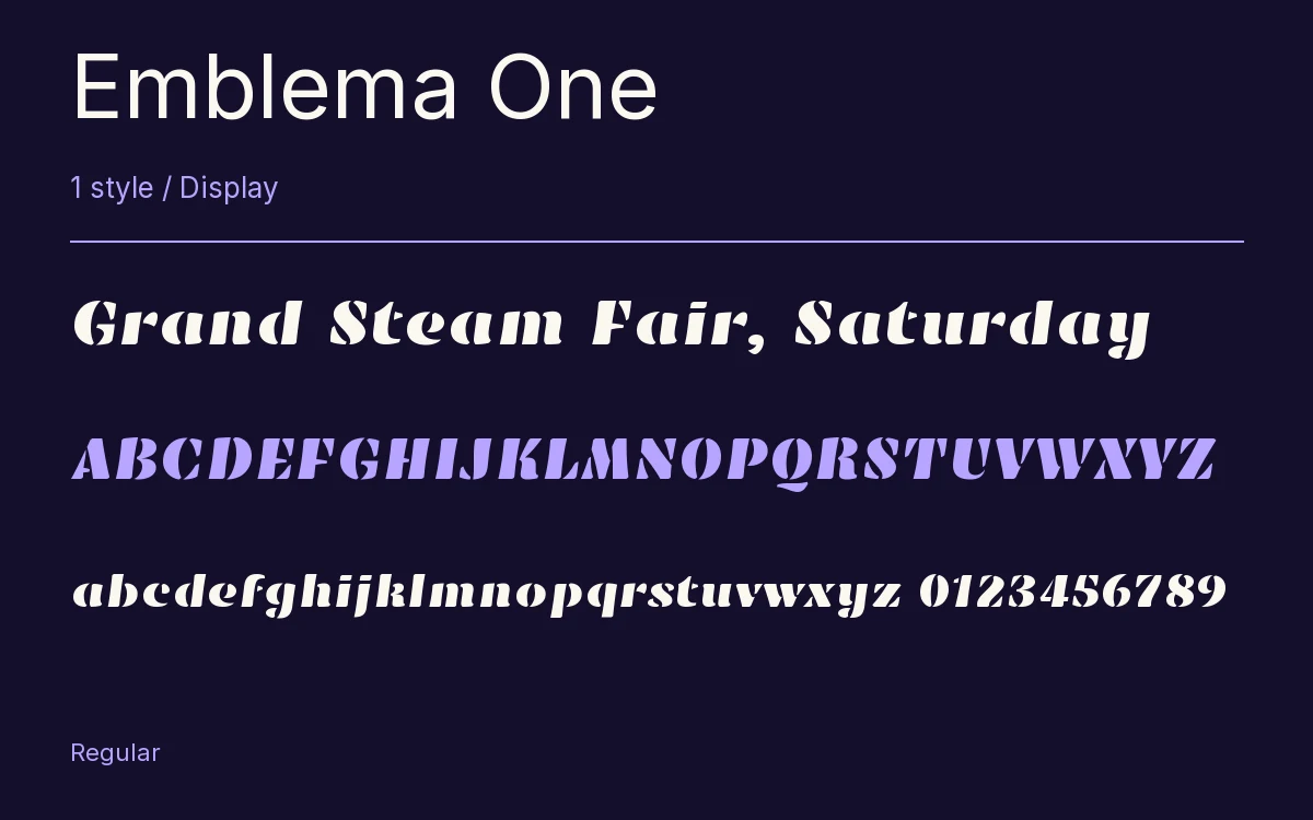 Emblema One type specimen with letters and figures