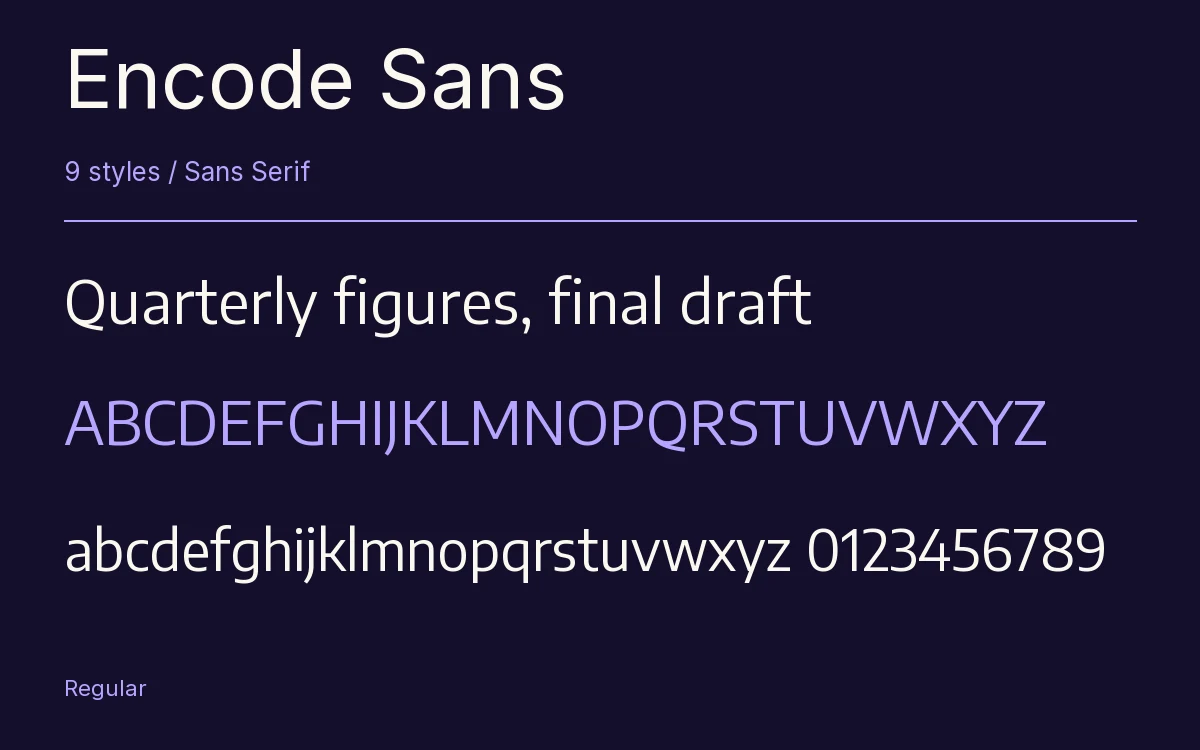 Encode Sans type specimen with letters and figures