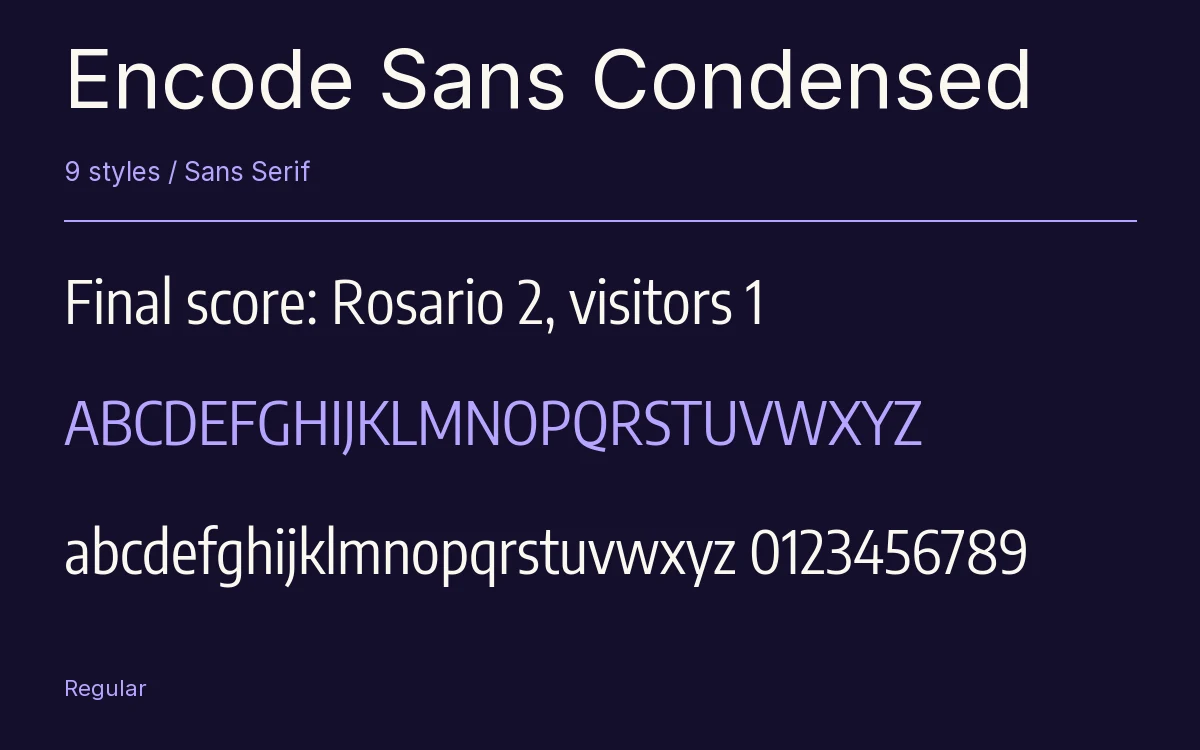 Encode Sans Condensed type specimen with letters and figures