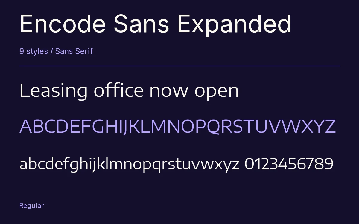 Encode Sans Expanded type specimen with letters and figures