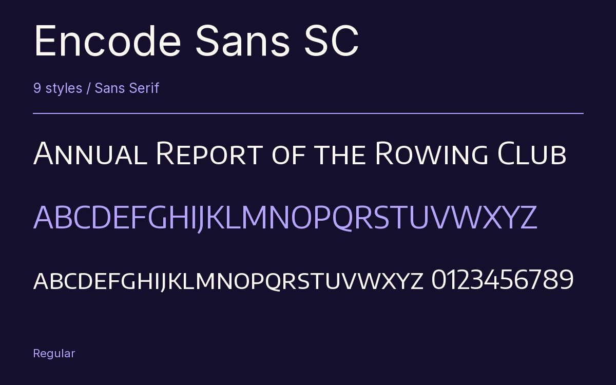 Encode Sans SC type specimen with letters and figures