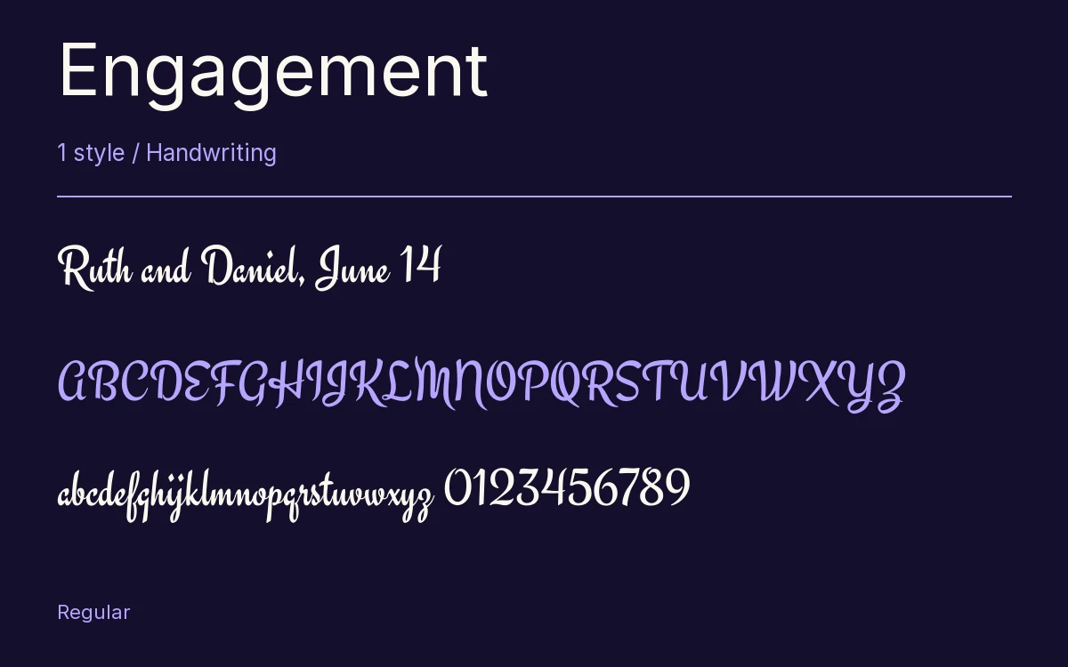 Engagement type specimen with letters and figures