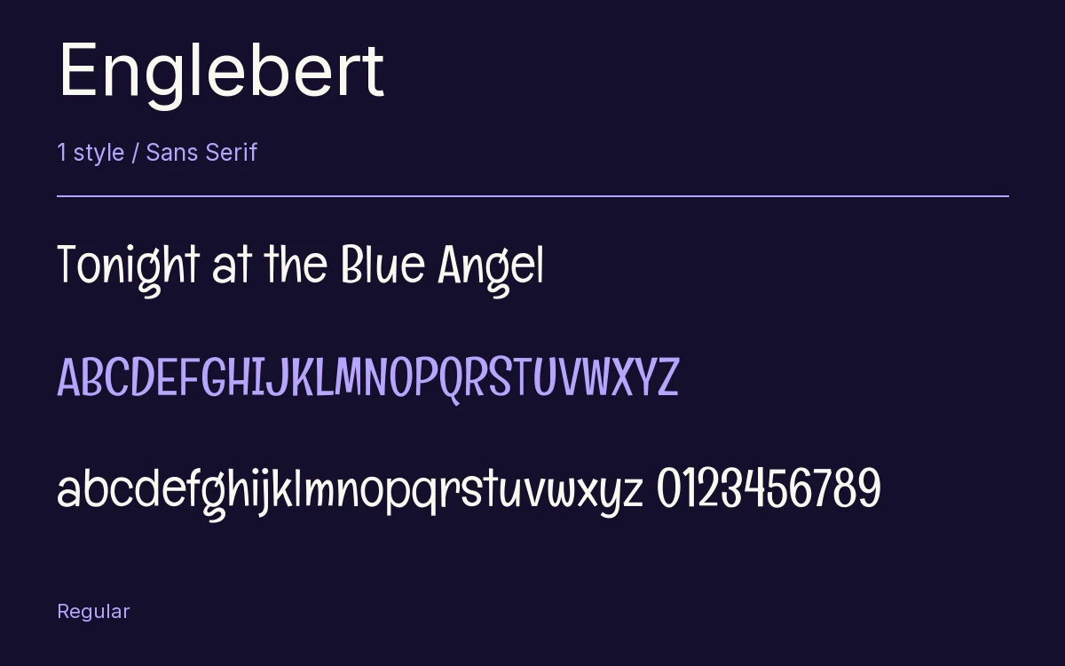Englebert type specimen with letters and figures