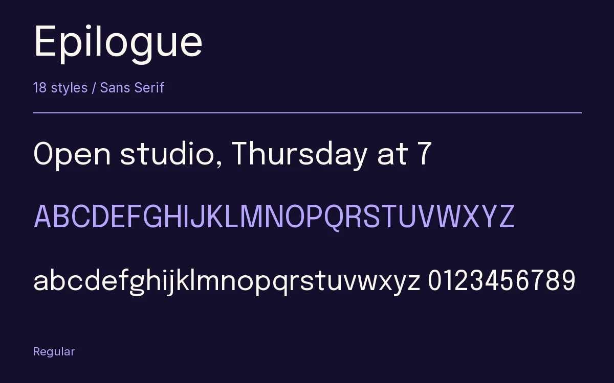 Epilogue type specimen with letters and figures