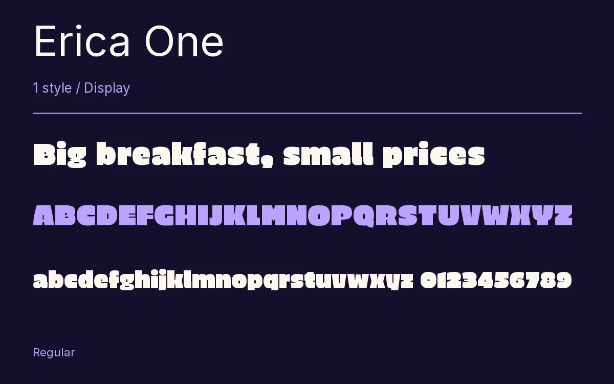 Erica One type specimen with letters and figures
