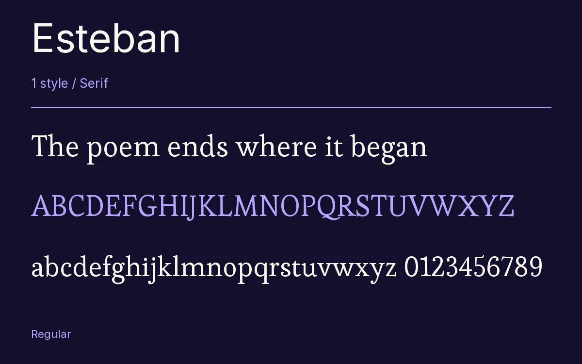 Esteban type specimen with letters and figures