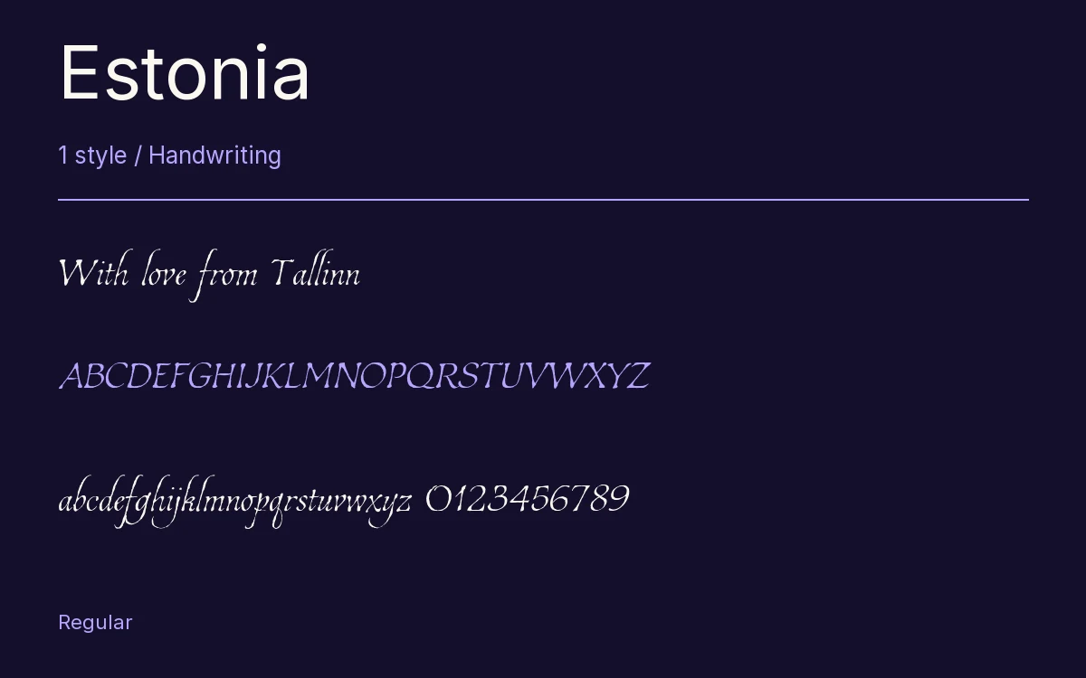Estonia type specimen with letters and figures