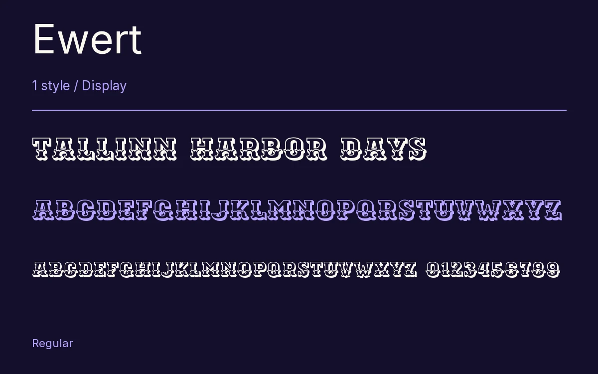 Ewert type specimen with letters and figures