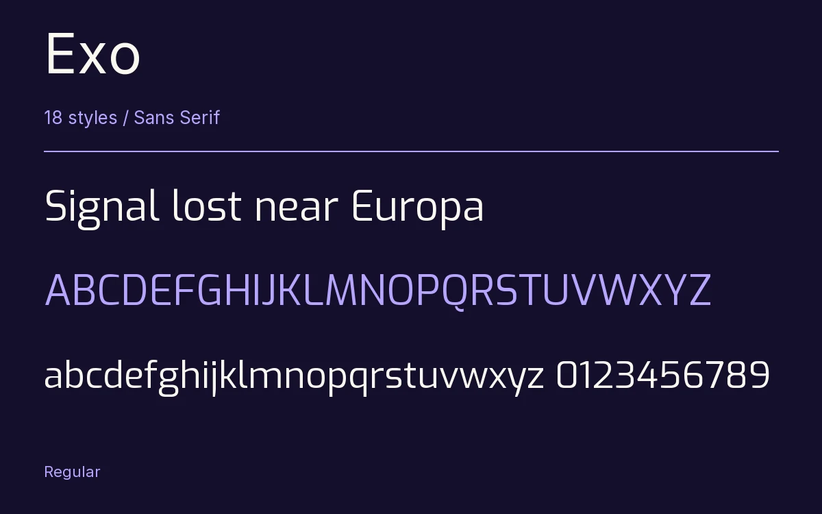 Exo type specimen with letters and figures