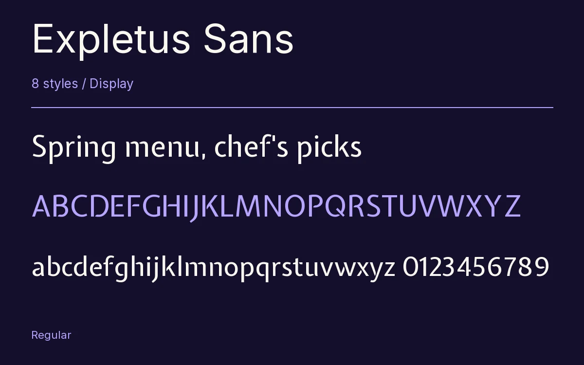 Expletus Sans type specimen with letters and figures