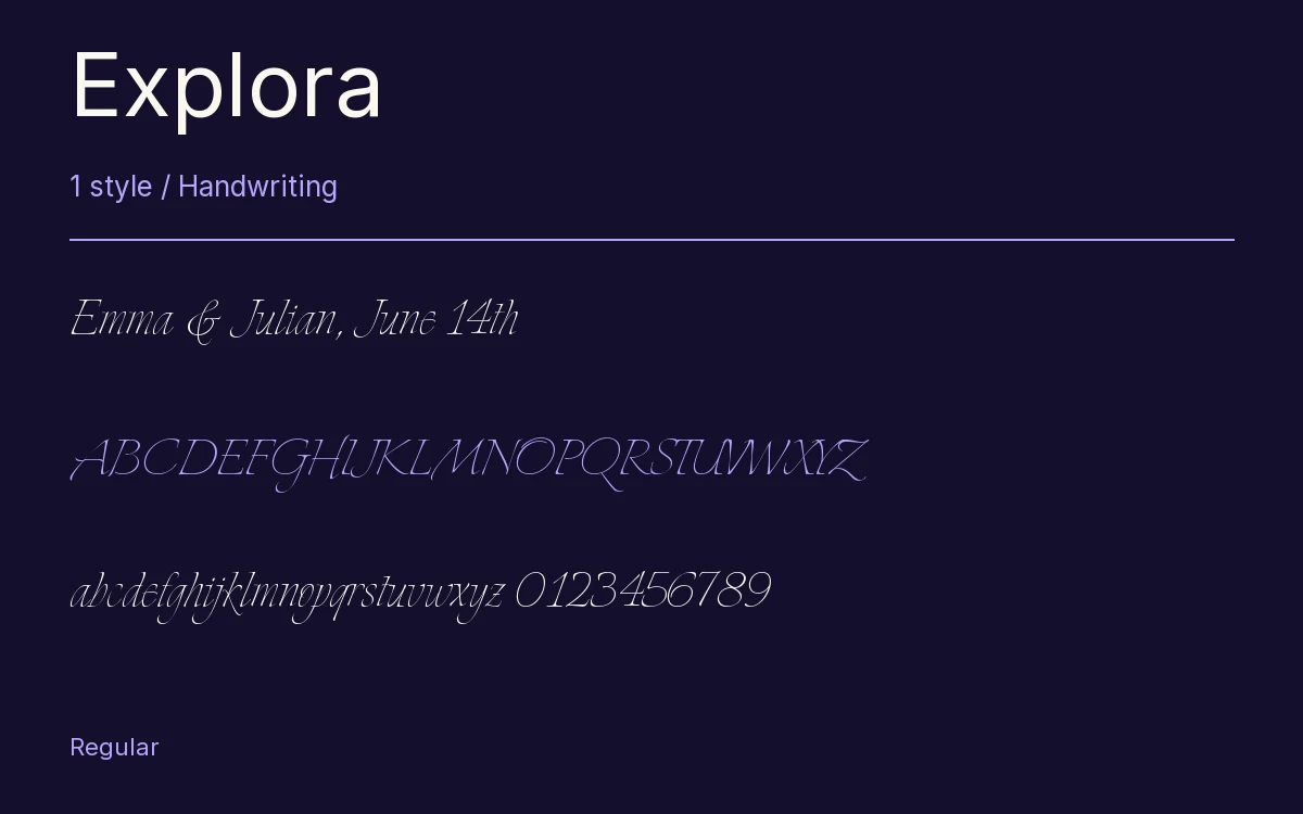 Explora type specimen with letters and figures