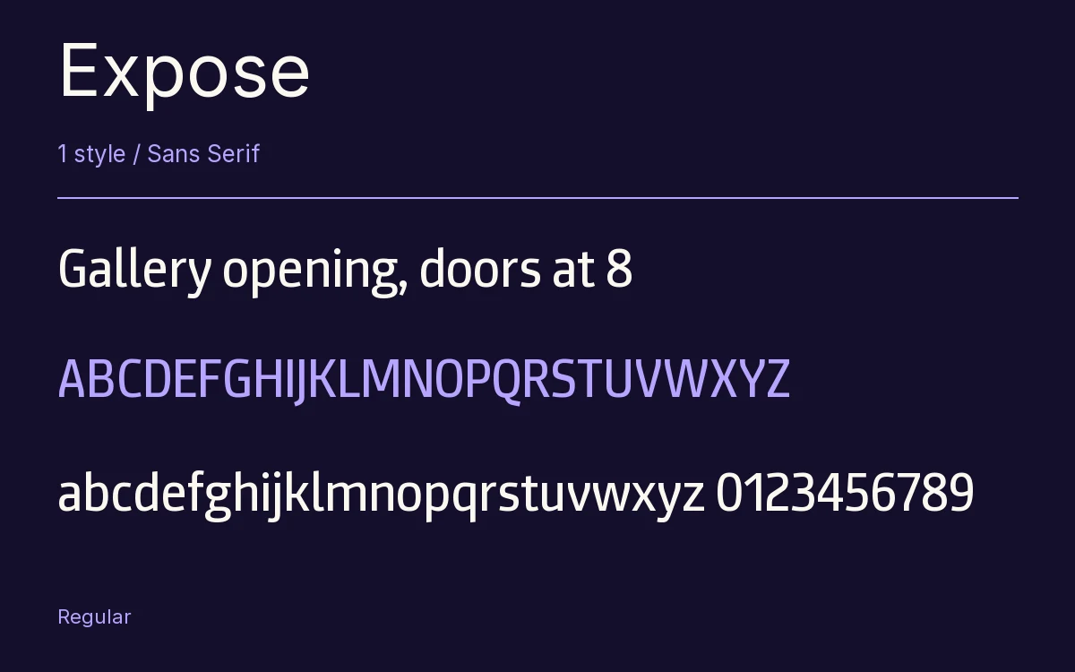 Expose type specimen with letters and figures