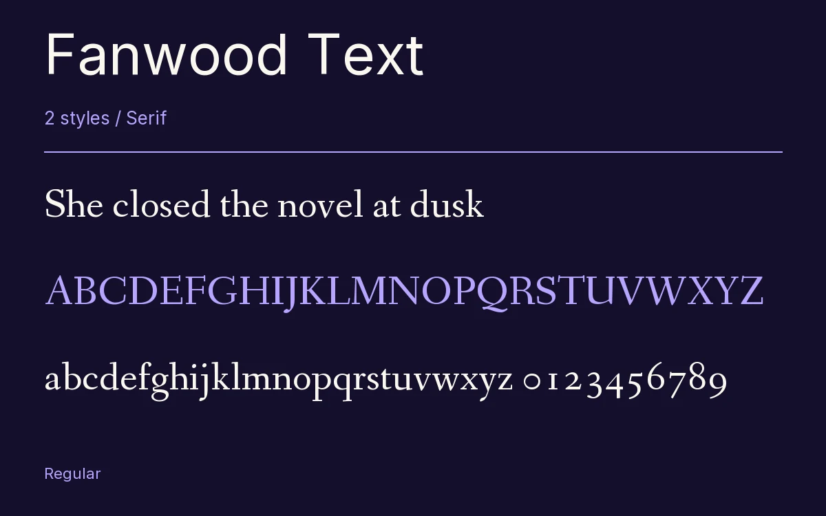 Fanwood Text type specimen with letters and figures