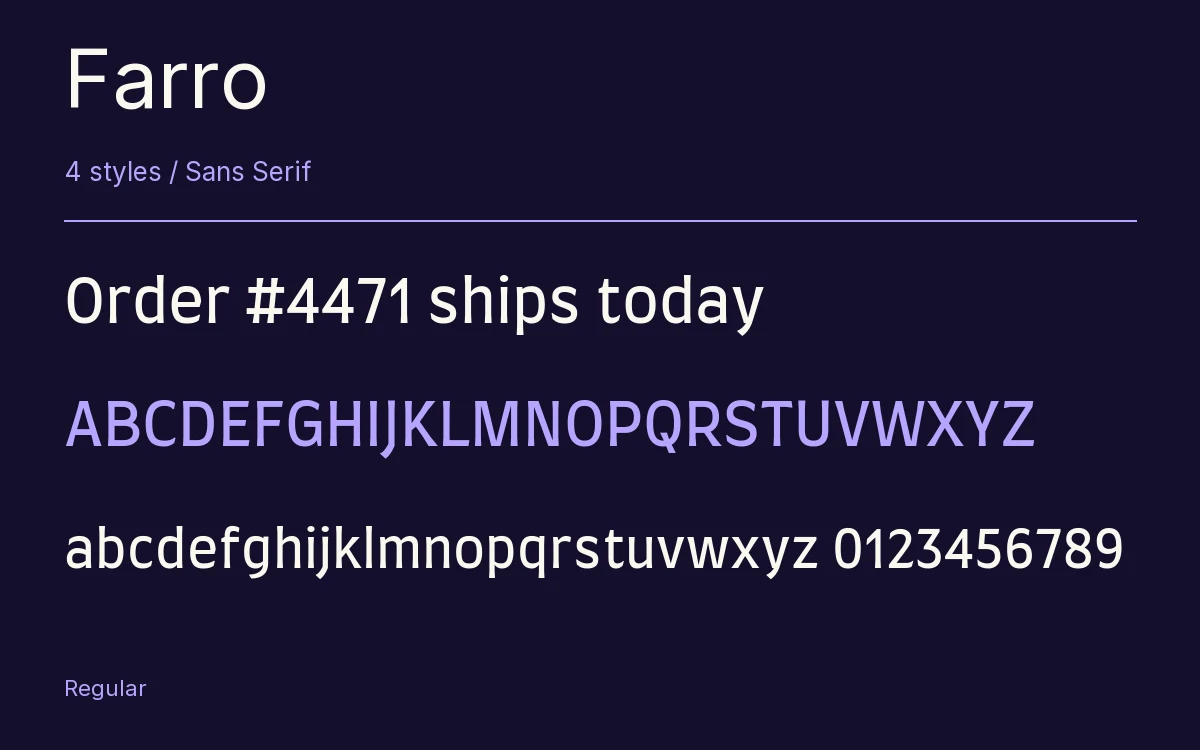 Farro type specimen with letters and figures