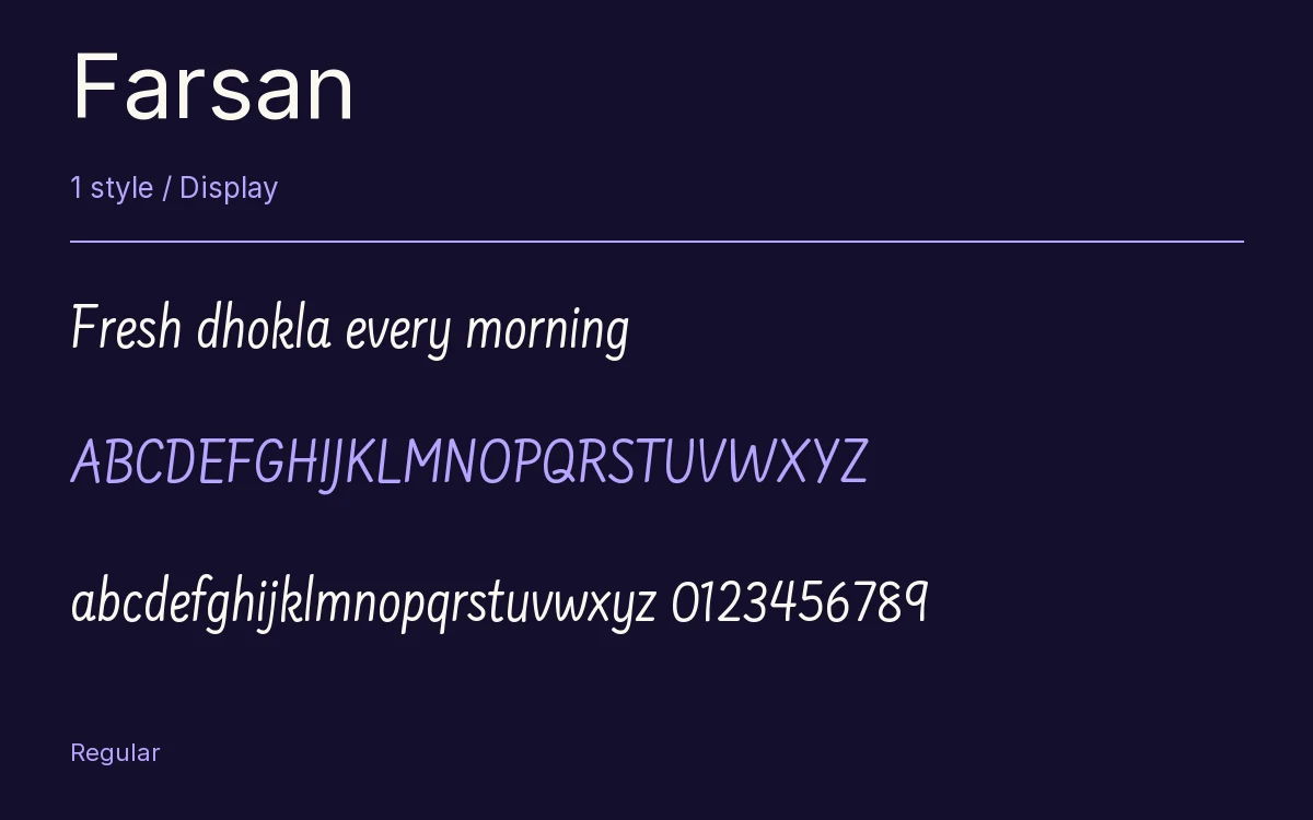 Farsan type specimen with letters and figures