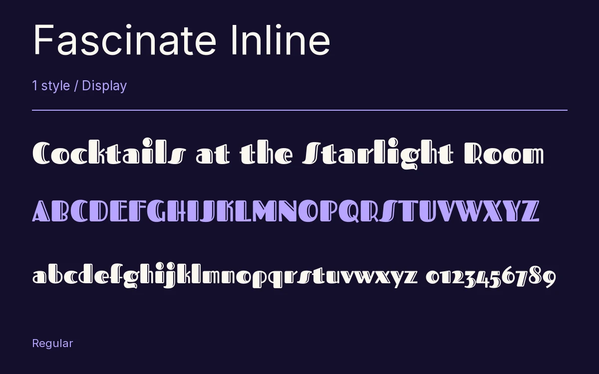 Fascinate Inline type specimen with letters and figures